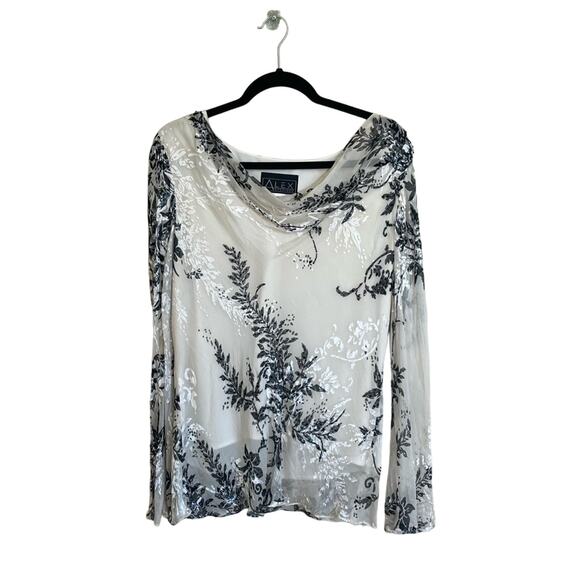 Vintage Y2K XL cottagecore formal long sleeve blouse white cream bead floral - Picture 1 of 8